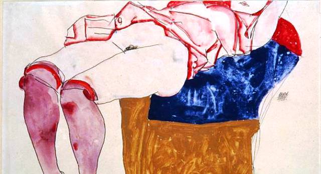 Egon Schiele ⋯ Lying girl with violet stockings