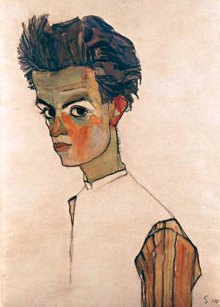 Egon Schiele ⋯ Self-Portrait with Striped Shirt
